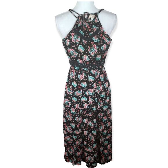 BANDOF GYPSIES BLACK W/PINK & BLUE FLORAL ROMPER SZ.S EUC - Picture 1 of 9
